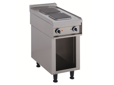Electric Hot Plate with 2 Square Hot Plates and an Open Cupboard